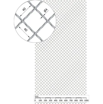 Pletivo žebérkové pletivo - vzor Diamant, POZINK - síto, výplet žebírkový, oko 40 x 40 mm, průměr pletiva 4 mm, rozměr 1000 x 2000 mm, materiál pozinkovaná ocel