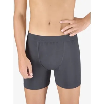 Boxerky Pánské boxerky s delší nohavičkou, delší nohavička, šité, jednobarevné Eco Bamboo 74160P - tm. šedá - 50/52