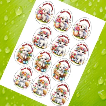 Jedlá dekorace na dort Jehňátko – velikonoční vejce 7 cm (12 ks) Fondánový list (NEVYŘEZÁNO)