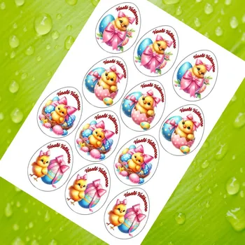 Jedlá dekorace na dort Kuřátko – velikonoční vejce 7 cm (12 ks) Fondánový list (NEVYŘEZÁNO)