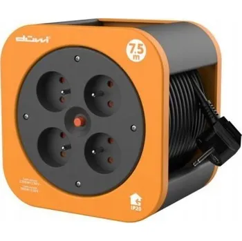 Napájecí kabel Düwi Prodlužovací Kabel bubnový 4x2P+Z 7,5 m oranžovo-černý