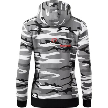 Dámská mikina Moje srdce bije pro floorball - Dámská mikina trendy zipper s kapucí - XS ( Šedý maskáč )