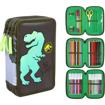 Penál VYBAVENÝ TŘÍPATROVÝ PENÁL JURSKÝ PARK, penál dinosaur