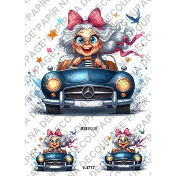 Výtvarný papír Rýžový a soft papír na decoupage - Babky v autě - KB4777 Materiál: Soft, Rozměr: A4