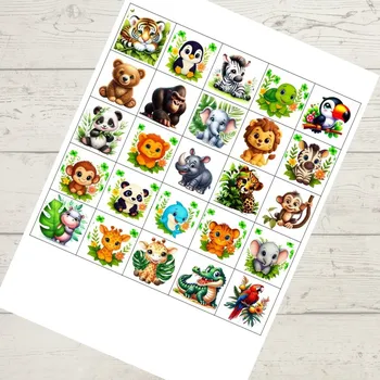Jedlá dekorace na dort Zvířátka džungle – kostičky 5 × 5 cm (25 ks) Fondánový list (NEVYŘEZÁNO)
