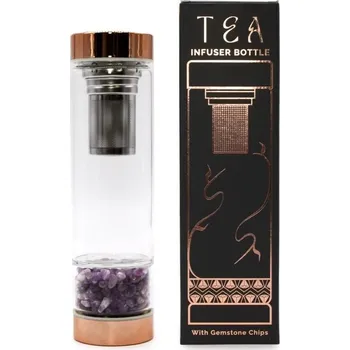 Čajová souprava AWM, Ltd, S3 8AL Infuzní Láhev na Čaj z Křišťálového Skla se sítem - Rose Gold - Ametyst