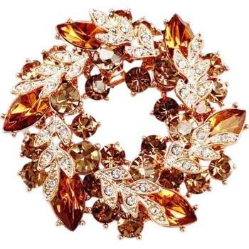 Brož Luxusní ozdobná brož 40 x 40 mm Listy ve tvaru prstenu Zinková slitina s kamínky Elegantní dekorativní doplněk luxusní šperk oranžová