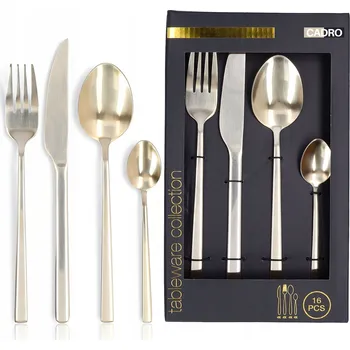 Příbor Sada příborů pro 4 osoby, zlatá, nerezová ocel, vidlička, nůž, lžíce, 16 ks