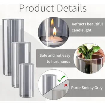 Obraz Skleněné válcové vázy 3 ks černo-šedé dekorace na stůl Inweder