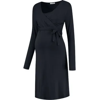 Těhotenské šaty Love2wait Těhotenské a kojící šaty s uvazováním 3v1 Tencel tmavě modré dlouhý rukáv Velikost: XL