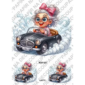 Umělecký papír Rýžový a soft papír na decoupage - Babky v autě - KB4772 Materiál: Soft, Rozměr: A4