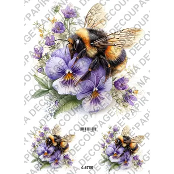 Výtvarný papír Rýžový a soft papír na decoupage - Včelka na květině - KB4780 Materiál: Soft, Rozměr: A4