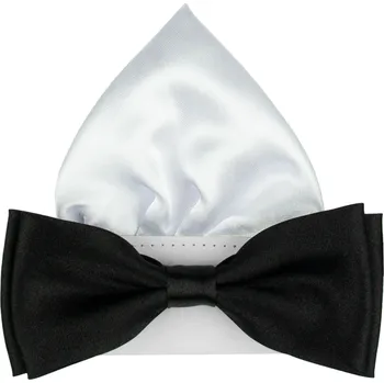 Motýlek Černý pánský motýlek lesklý s kapesníčkem