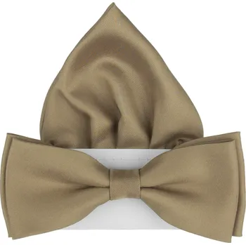 Motýlek Světle hnědý pánský motýlek matný s kapesníčkem