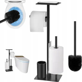 STOJAN NA TOALETNÍ PAPÍR, WC KARTÁČ A DRŽÁK 3V1, ČERNÝ MATNÝ, DO KOUPELNY