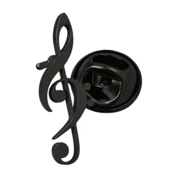 Brož Módní brož hudební nota 24 x 9 mm Nerezová ocel Elegantní doplněk ve tvaru melodického symbolu pro sako kabát i šaty černá