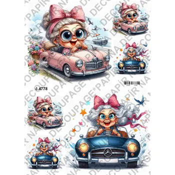 Výtvarný papír Rýžový a soft papír na decoupage - Babky v autě - KB4778 Materiál: Rýžový papír, Rozměr: A4