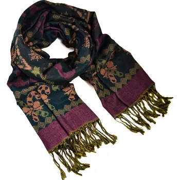 Šála Šála kašmírová - zeleno-fialová norský vzor