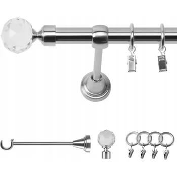 GARNÝŽ KOVOVÁ JEDNOŘADÁ 320 CM 19 MM VZHLED OCELI BELLUNA, KROUŽKY SE ŽABKAMI