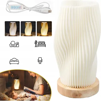 Lampička NOČNÍ LAMPA S DŘEVĚNÝM PODSTAVCEM, STOLNÍ LAMPA DO LOŽNICE SE STÍNIDLEM PLA