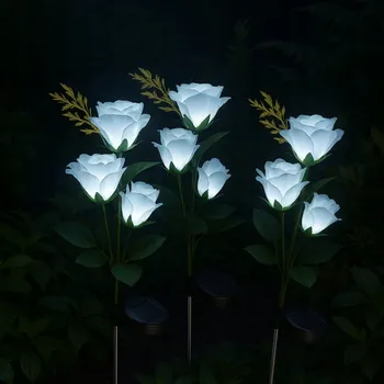 Venkovní osvětlení Solární Květiny Bílé Růže Zahradní Lampy 80 cm Studená Bílá 2 ks