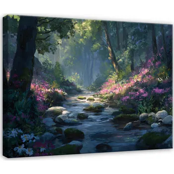 Obraz OBRAZ LES ŘEKA STROMY KRAJINA DO LOŽNICE OBÝVACÍHO POKOJE NA PLÁTNĚ 60x40