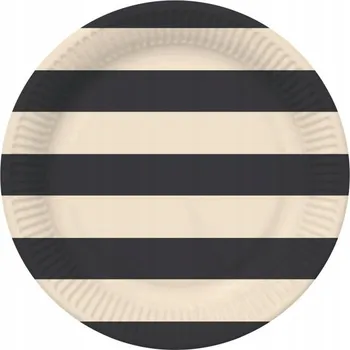 Party nádobí Talířky papírové Proužky (černo-béžové) 18 cm, 6 ks