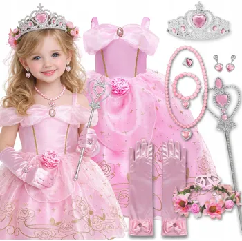 Karnevalový kostým KOSTÝM ŠATY RŮŽENKY AURORA NA KARNEVALOVÝ PLES 146 152 CM