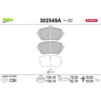 Brzdová destička Sada brzdových destiček, vždy 4 kusy v sadě VALEO 302549A