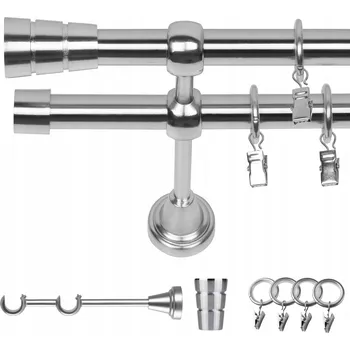 GARNÝŽ KOVOVÁ DVOJITÁ 120 CM 19 MM EFEKT OCELI VÁLEC KOLEČKA SE ŽABKAMI