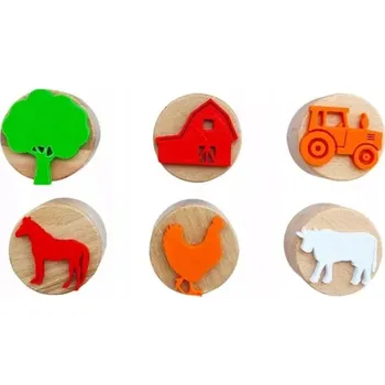 Dřevěná hračka ChildGen, Sada dřevěných razítek 6 ks FARMA