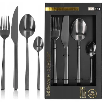 Příbor Sada příborů pro 4 osoby, černé, nerezová ocel, vidlička, nůž, lžíce, 16 ks