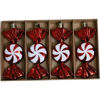 Vánoční dekorace Vánoční Vánoční Baňky na stromeček z bonbóny ozdob 4 ks červenobílé 10,5 cm