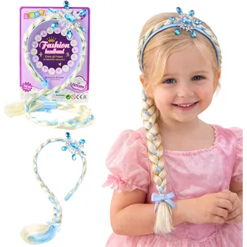 Čelenka LEAN Toys Čelenka s dlouhým copem – modrá stuha, kamínky, sněhová vločka, 50 cm