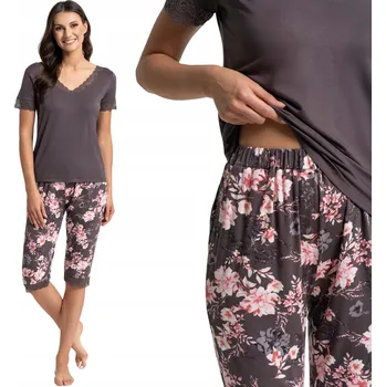 Dámské pyžamo Měkké dámské pyžamo z viskózy s krajkou, 3/4 kalhoty, pohodlné MORAJ M