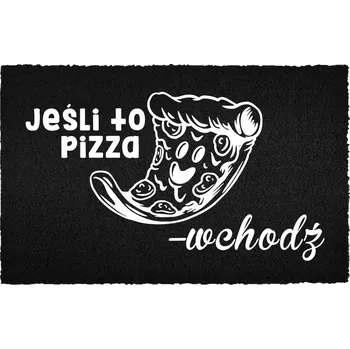 Rohožka KOKOSOVÁ VSTUPNÍ ROHOŽKA ČERNÁ 40X60 CM - VTIPNÝ NÁPIS: POKUD JE TO PIZZA, VSTUPTE