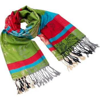 Šála Šála teplá - zeleno-červená se vzorem