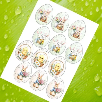 Jedlá dekorace na dort Zajíčci a kuřátko – košíky – velikonoční vejce 7 cm (12 ks) Fondánový list (NEVYŘEZÁNO)