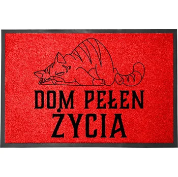 Rohožka VCHODOVÁ ROHOŽKA ČERVENÁ 40X60CM KE DVEŘÍM S HUMOREM DOMOV PLNÝ ŽIVOTA