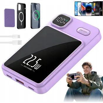 Powerbanka MAGNETICKÁ POWERBANKA 10000MAH FIALOVÁ 22.5W RYCHLÉ NABÍJENÍ MAGSAFE
