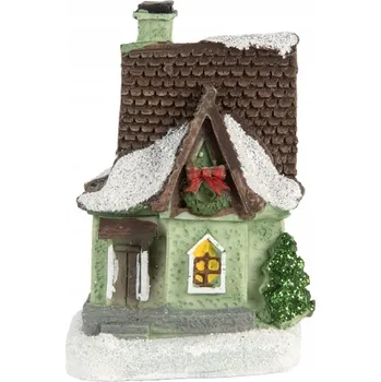 Vánoční dekorace Zelený vánoční dekorativní domeček s LED světýlky Hoefkens - 5x5x7 cm