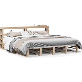 Postel Dřevěná borovicová postel s policemi, 219 x 206 x 82 cm, neošetřená