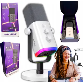 Mikrofon Dynamický studiový mikrofon Fifine AM8W AMPLIGAME USB/XLR RGB bílý PnP
