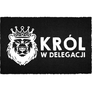 Rohožka KOKOSOVÁ VSTUPNÍ ROHOŽKA ČERNÁ KE DVEŘÍM S HUMOREM KRÁL NA SLUŽEBNÍ CESTĚ