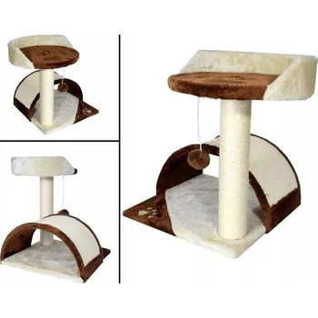 Škrabadlo pro kočky Pelíšek + Domeček bílo-hnědé 43 cm