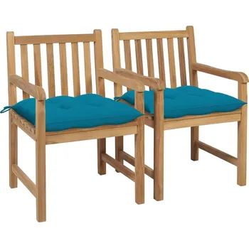 OMAXI Zahradní židle 2 ks světle modré podušky masivní teak 266731