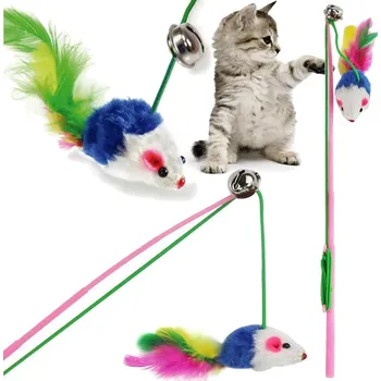 Hračka pro kočku MYŠ PRO KOČKY MYŠ HRAČKA PRUT NA GUMIČCE ZVONEČEK