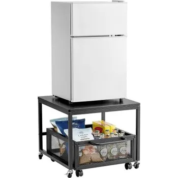 Úložný box Mini lednicí stojan s úložným prostorem, mini lednicí stolek o hmotnosti 198 liber s pohyblivým úložným vozíkem a otočnými kolečky, stojan na nápojovou ledničku do kavárny, organizér na mini ledničku do kanceláře, domova a koleje, černý