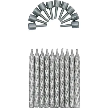Svíčka Stříbrné spirálové svíčky na dort s držáky | 10 ks, 7,5 cm