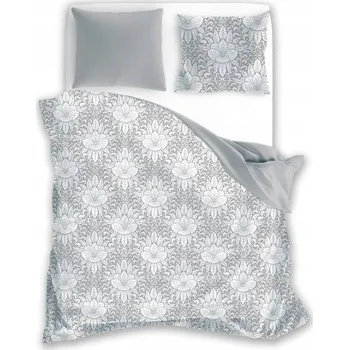 Povlečení OBOUSTRANNÉ ŠEDÉ POVLEČENÍ BÍLÉ KVĚTY BAVLNA ELEGANTNÍ POVLEČENÍ 160x200